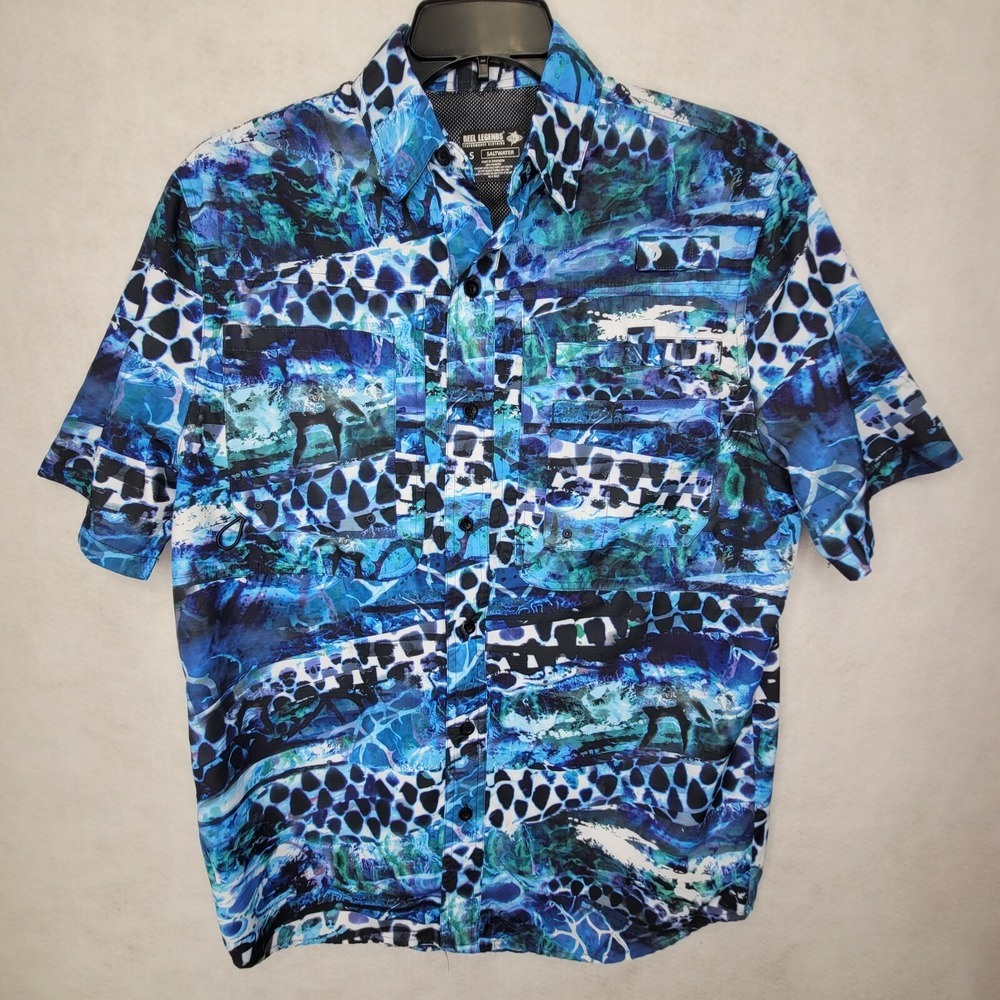 Reel Legends Men's‎ Saltwater Performance Fishing Shirt Sz Small Water Ocean